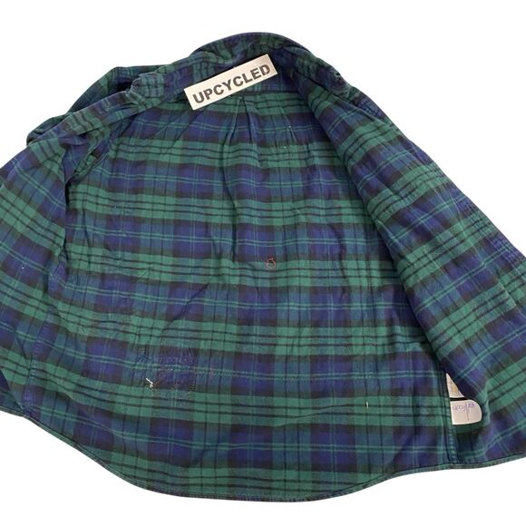 Upcycled Flannel Shirt Shacket Womens 1X Grunge Patchwork Folk Art Drink Camp - Picture 5 of 15